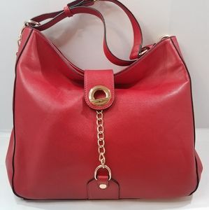 SEGOLENE PARIS RED VEGAN LEATHER HOBO SHOULDER BAG